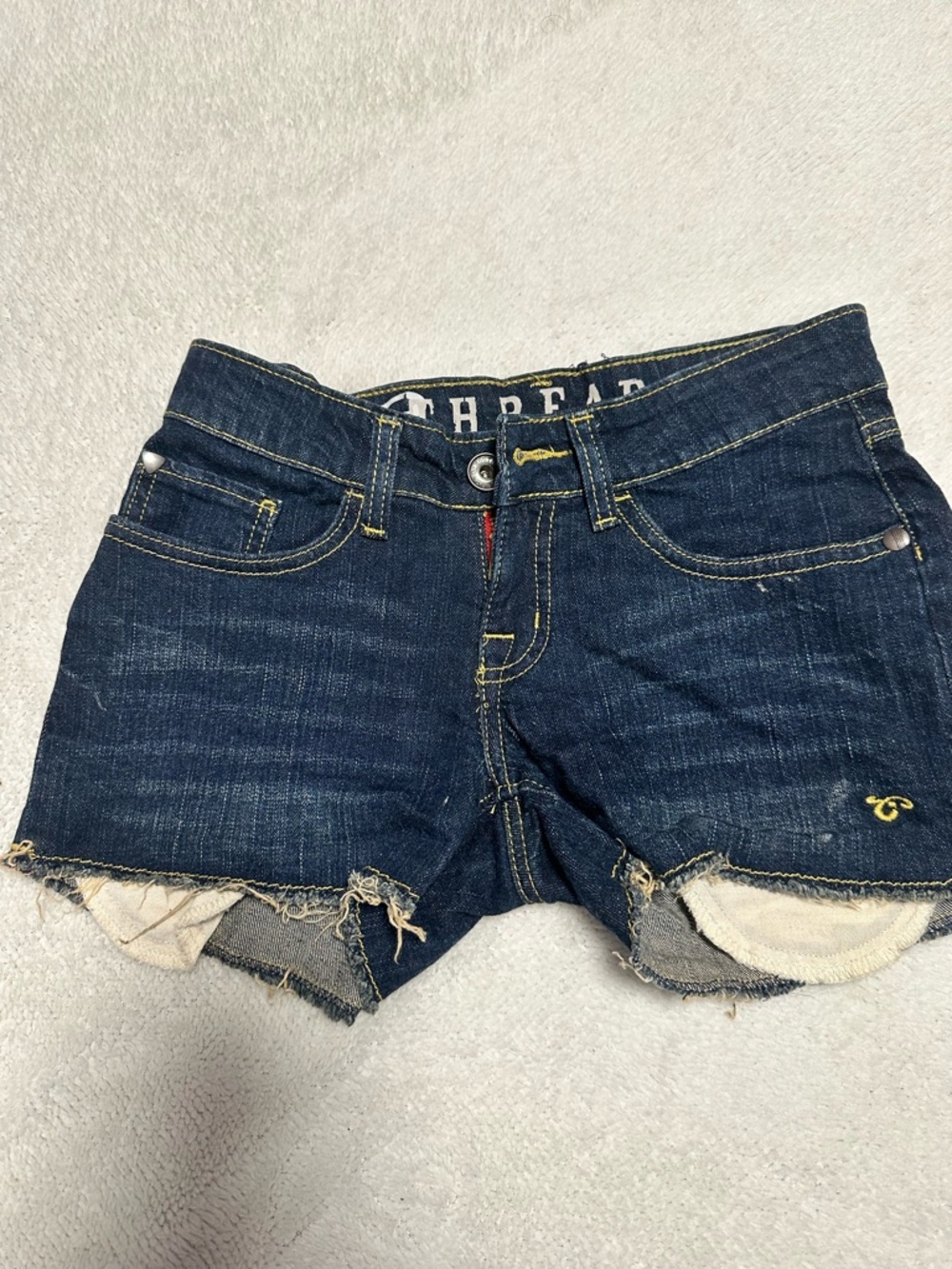 Dark Blue Cutoff Denim Shorts with Frayed Hem
